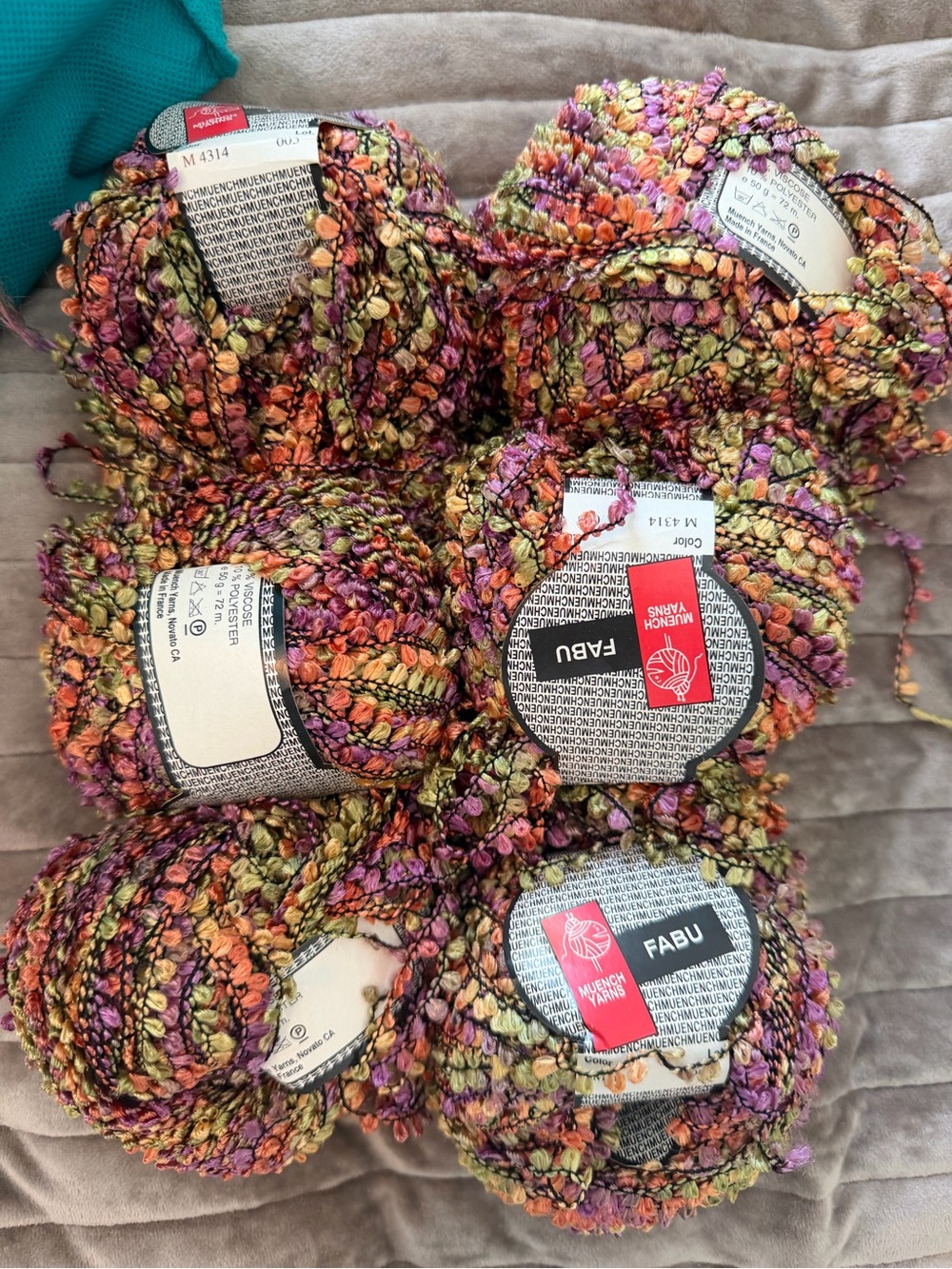 FABU Bouclé Yarn Multicolor Blend (Orange, Green, Purple, Pink)